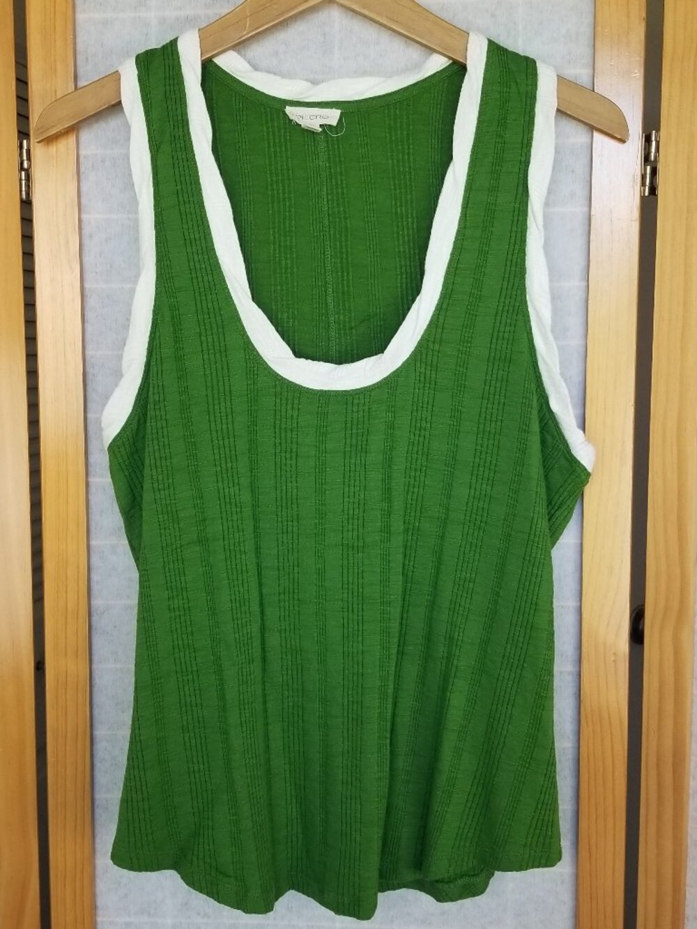 Pilcro Green and White Tank Top Racerback Stretch Knit Scoop Neck Large Anthro